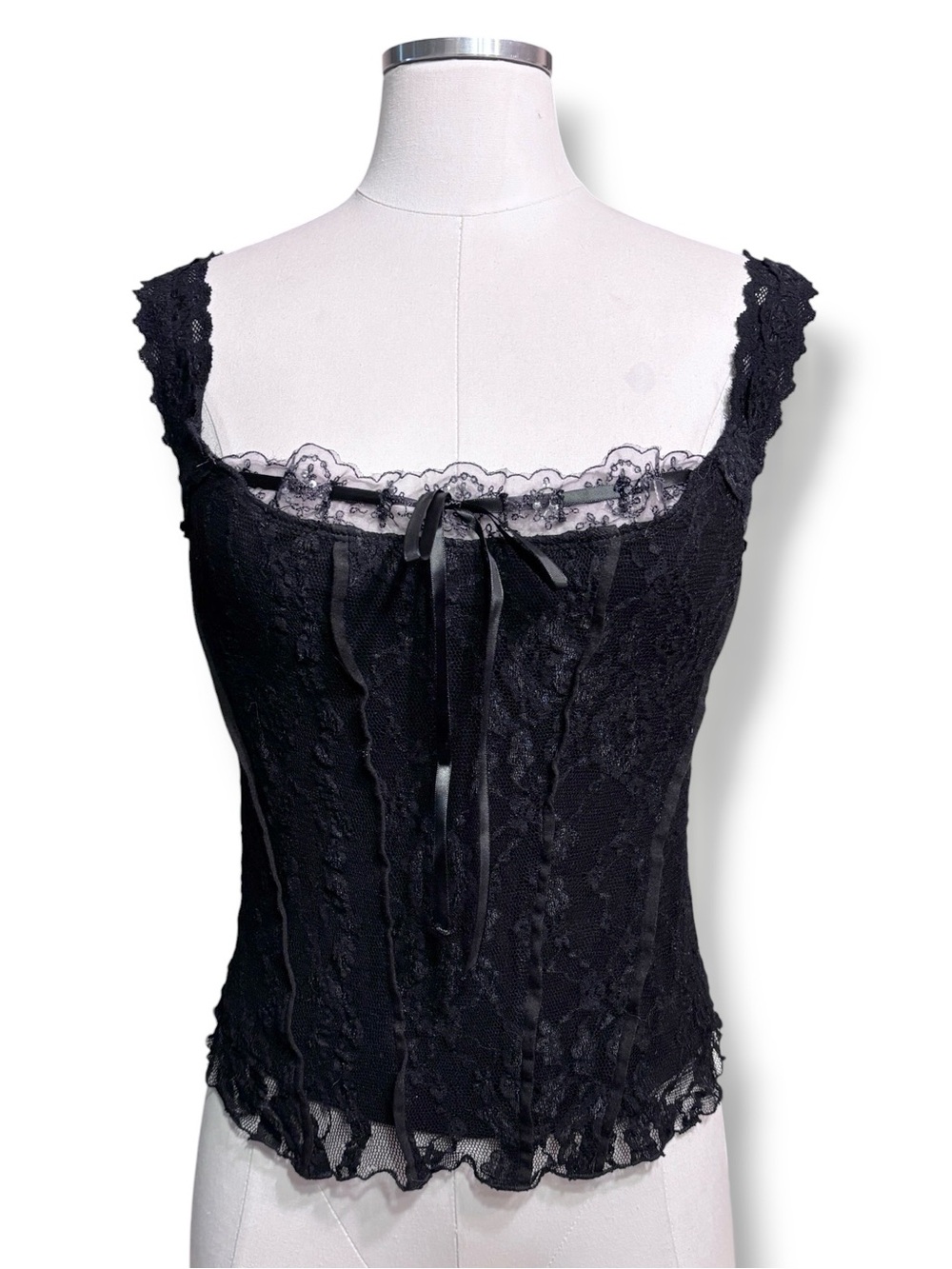 NECESSARY OBJECTS Black Stretch Lace Layered Corset Style Camisole VINTAGE Y2K - Picture 7 of 7